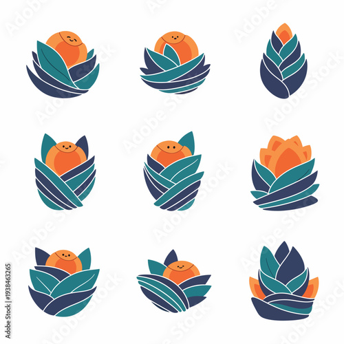 Smiling Orange Fruits in Leaves