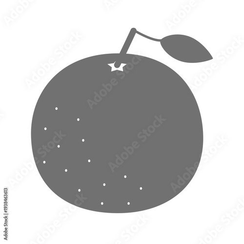 オレンジのシルエットアイコン 葉っぱ付きの果物イラスト 白黒モノクロ素材