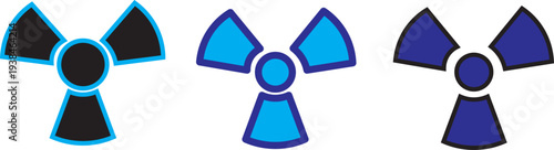 radiation icon set. circular radiation hazard sign. Black and white graphic icon representing a universal radiation hazard warning symbol