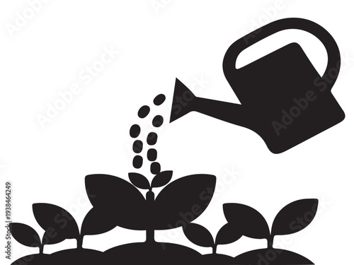 "Growth Illustration – Watering Can Nurturing Plants"