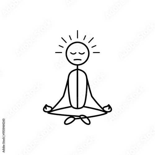 Person meditates peacefully in lotus position with closed eyes and sunny aura around head.