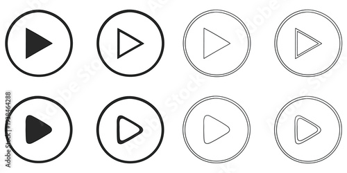 Hand-drawn cartoon and doodle set of play buttons on a white background.