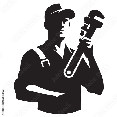 Black Plumber Silhouette Vector, High Quality Illustration on White Background