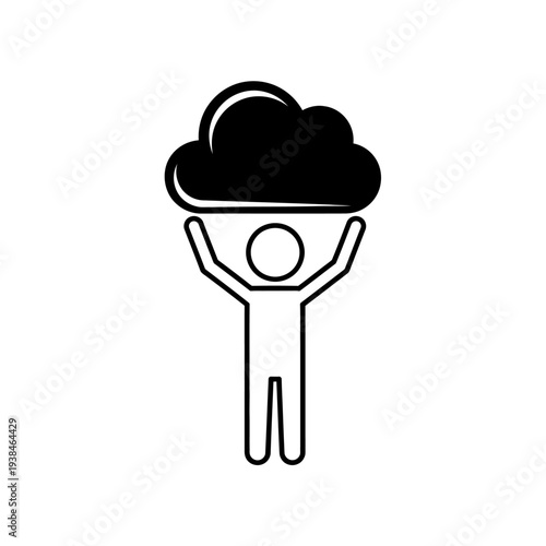 Person holding cloud above head in illustration