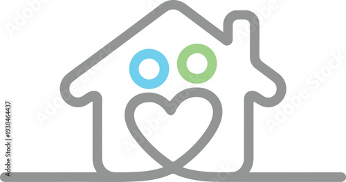 House with heart and circles symbolizing love and care for home  a simple icon of family and warmth