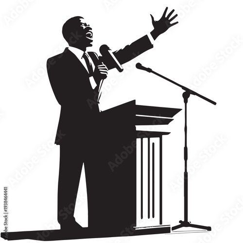 Black Pastor preaching Silhouette Vector, High Quality Illustration on White Background
