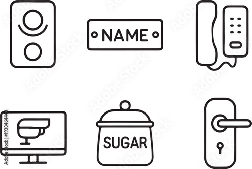 Set of modern black line icons for hospitality and service