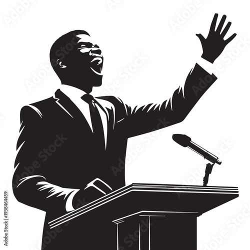 Black Pastor preaching Silhouette Vector, High Quality Illustration on White Background