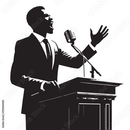 Black Pastor preaching Silhouette Vector, High Quality Illustration on White Background