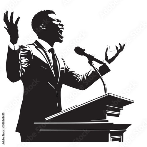 Black Pastor preaching Silhouette Vector, High Quality Illustration on White Background