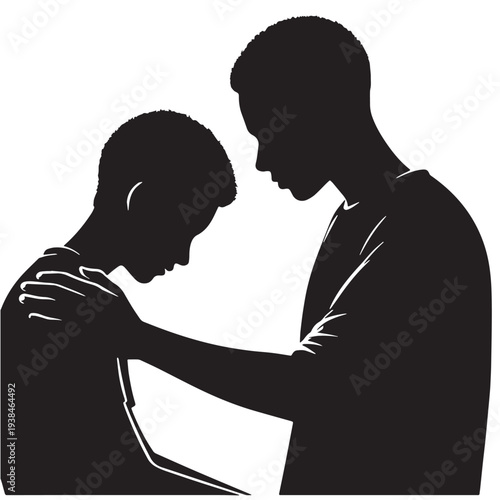 Black Parent comforting teen Silhouette Vector, High Quality Illustration on White Background