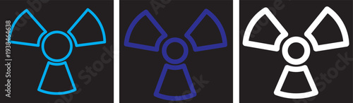 radiation icon set. circular radiation hazard sign. Black and white graphic icon representing a universal radiation hazard warning symbol
