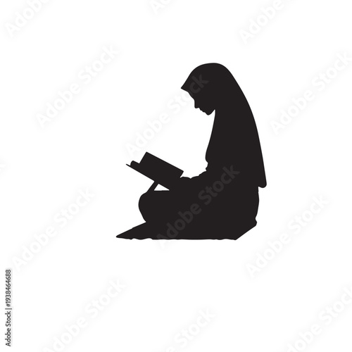 Black Quran reading Silhouette Vector, High Quality Illustration on White Background