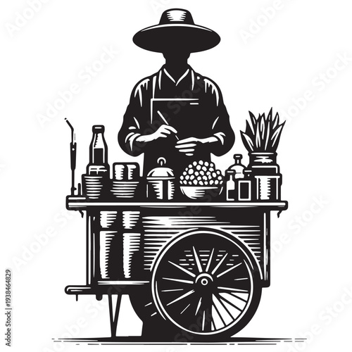 Black Street vendor Silhouette Vector, High Quality Illustration on White Background