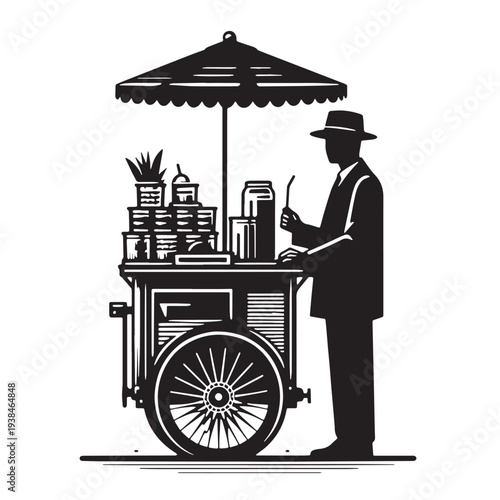 Black Street vendor Silhouette Vector, High Quality Illustration on White Background