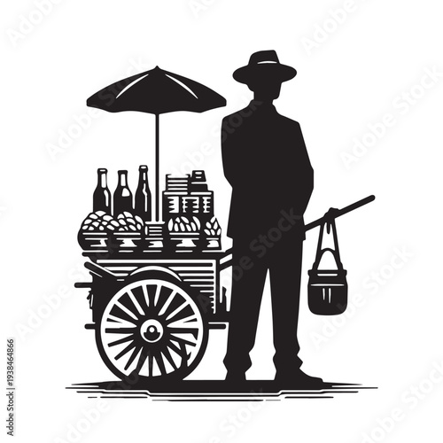 Black Street vendor Silhouette Vector, High Quality Illustration on White Background
