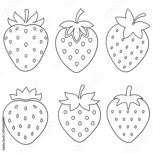 Hand-drawn doodle set of strawberries on a white background.