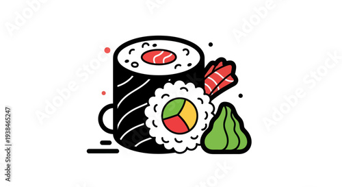 Sushi roll illustration on white background