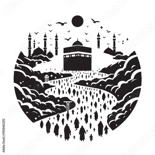 Black Umrah Silhouette Vector, High Quality Illustration on White Background