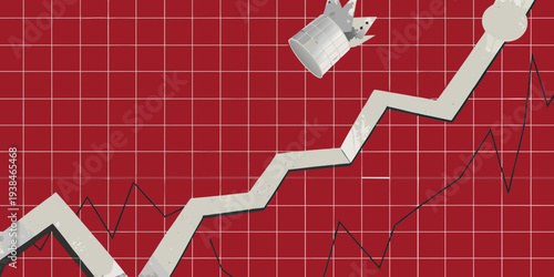 Rising graph with broken columns representing growth and potential instability
