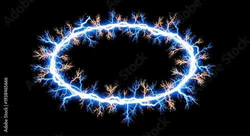 Energetic Electric Ring Portal Frame with Blue Lightning Sparks on Black Background