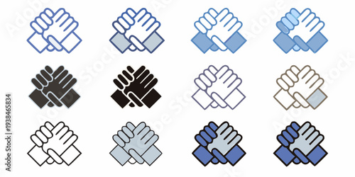 Multiple variations of clasped hands icons in different color schemes