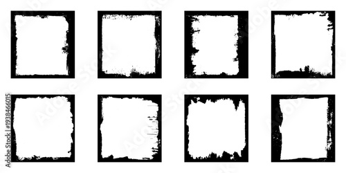 Set of grunge square frames. Empty border background. Hand draws black and white ink.