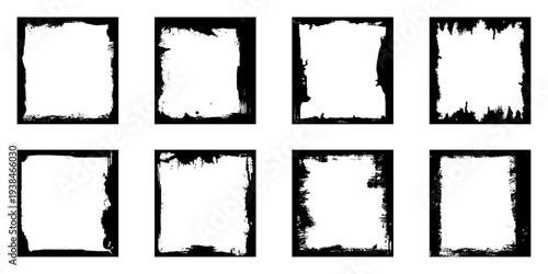 Grunge frames for stories, posts and social network media. Template with brush stroke. Rectangular and square border with grunge overlay. Set of vector illustration. 