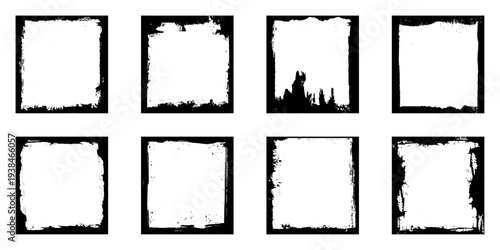Grunge frames for stories, posts and social network media. Template with brush stroke. Rectangular and square border with grunge overlay. Set of vector illustration. 