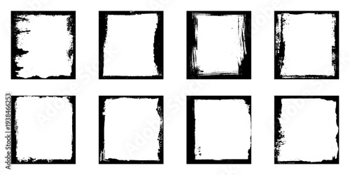 set of grunge frames, a black and white grunge photo frame of a square border, four square frames with black paint on them, 