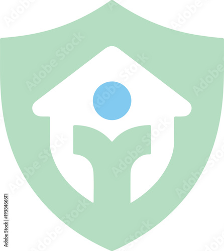 Shield with a house and a tree on white background