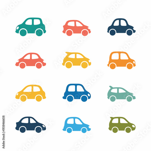 Colorful Car Icons Set