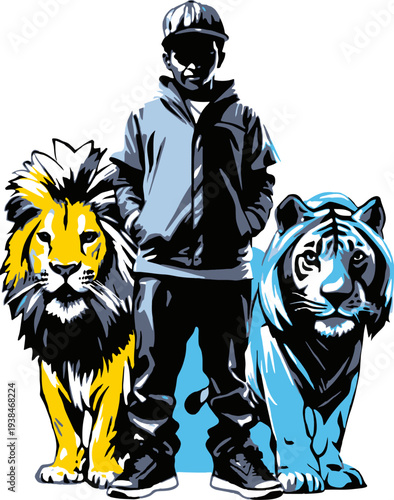 american-boy-rapper-standing-with-a-tiger.eps