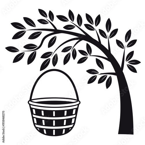 Silhouette-of-a-basket-hanging-from-a-tree-branch 