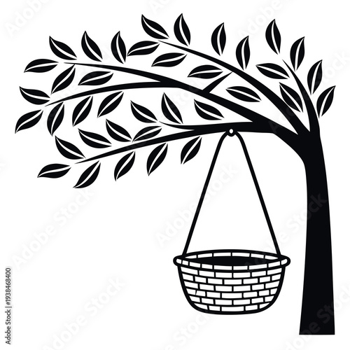 Silhouette-of-a-basket-hanging-from-a-tree-branch 