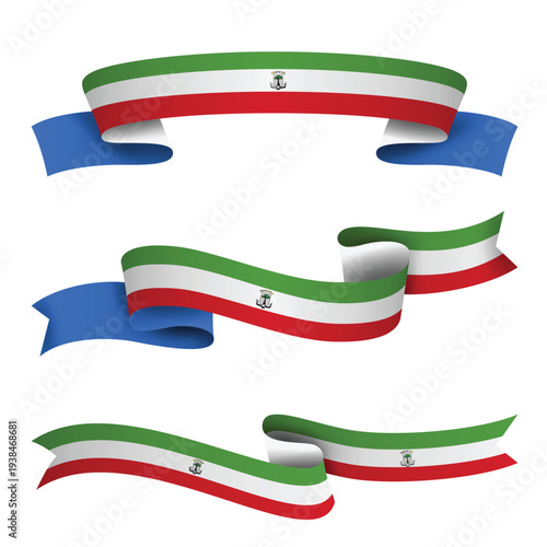 EQUATORIAL GUINEA Ribbon Flag Set, EQUATORIAL GUINEA National Flag Banner Collection with Wavy Ribbon Design