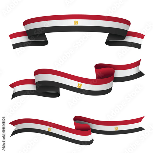 EGYPT Ribbon Flag Set, EGYPT National Flag Banner Collection with Wavy Ribbon Design