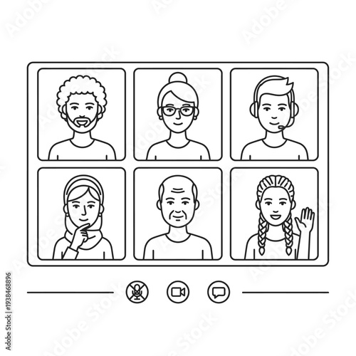 Diverse group of people in a video conference call grid.