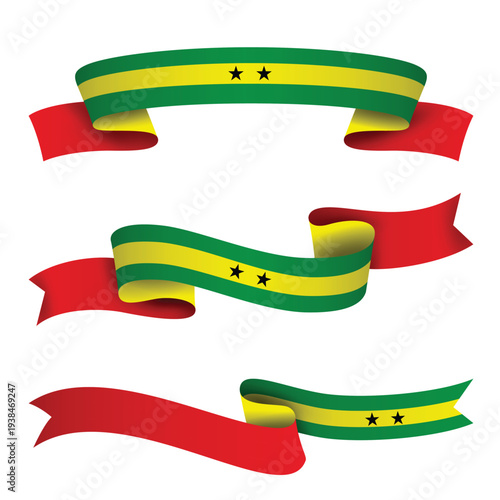 Sao Tome and Principe Ribbon Flag Set, Sao Tome and Principe National Flag Banner Collection with Wavy Ribbon Design
