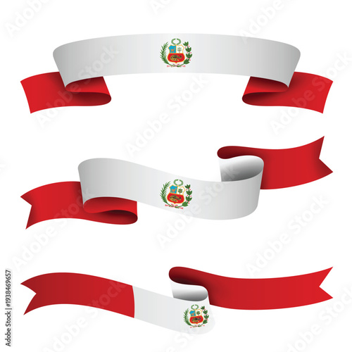 Peru Ribbon Flag Set, Peru National Flag Banner Collection with Wavy Ribbon Design