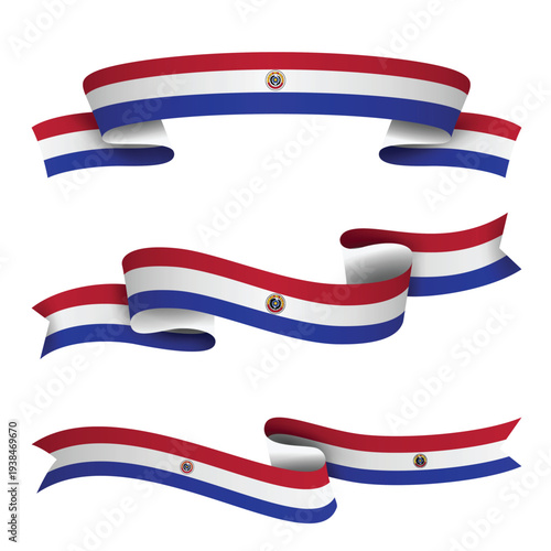 PARAGUAY Ribbon Flag Set, PARAGUAY National Flag Banner Collection with Wavy Ribbon Design