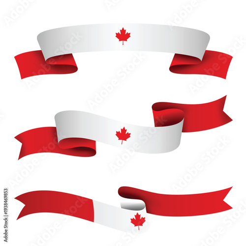 CANADA Ribbon Flag Set, CANADA National Flag Banner Collection with Wavy Ribbon Design