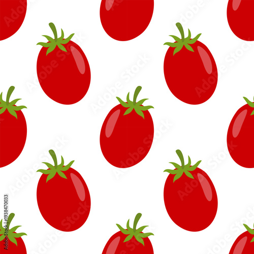Seamless pattern with whole red tomatoes. Fresh organic  vegetables on white background. Flat vector illustration.