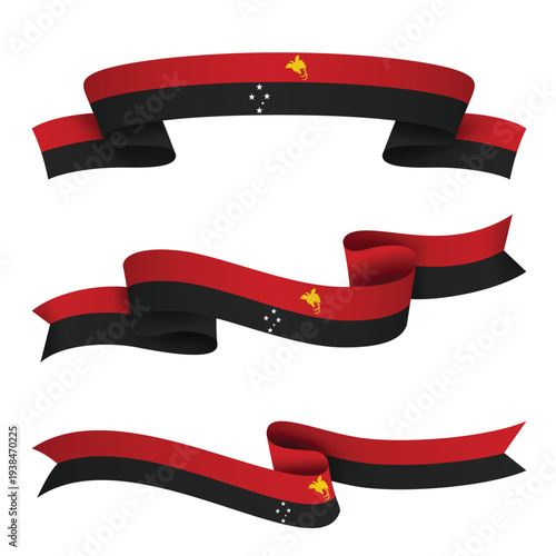 PAPUA NEW GUINEA Ribbon Flag Set, PAPUA NEW GUINEA National Flag Banner Collection with Wavy Ribbon Design