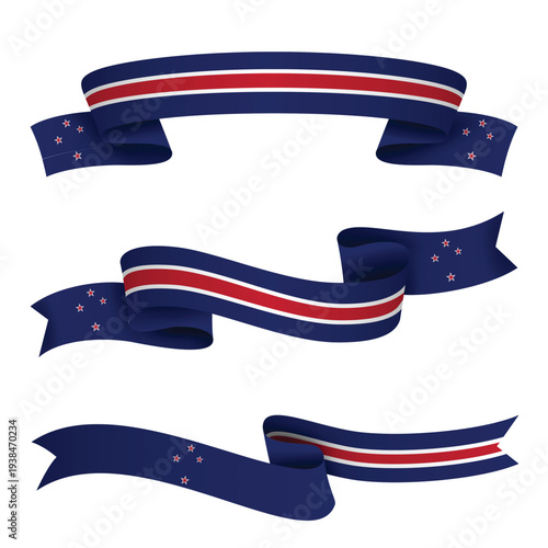 NEW ZEALAND Ribbon Flag Set, NEW ZEALAND National Flag Banner Collection with Wavy Ribbon Design