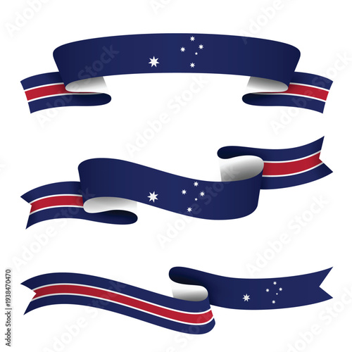 AUSTRALIA Ribbon Flag Set, AUSTRALIA National Flag Banner Collection with Wavy Ribbon Design