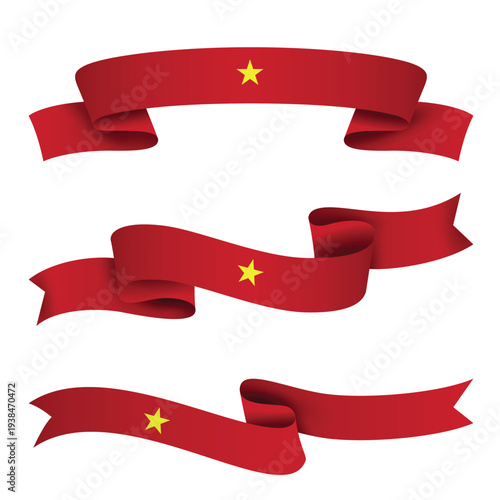 VIETNAM Ribbon Flag Set, VIETNAM National Flag Banner Collection with Wavy Ribbon Design