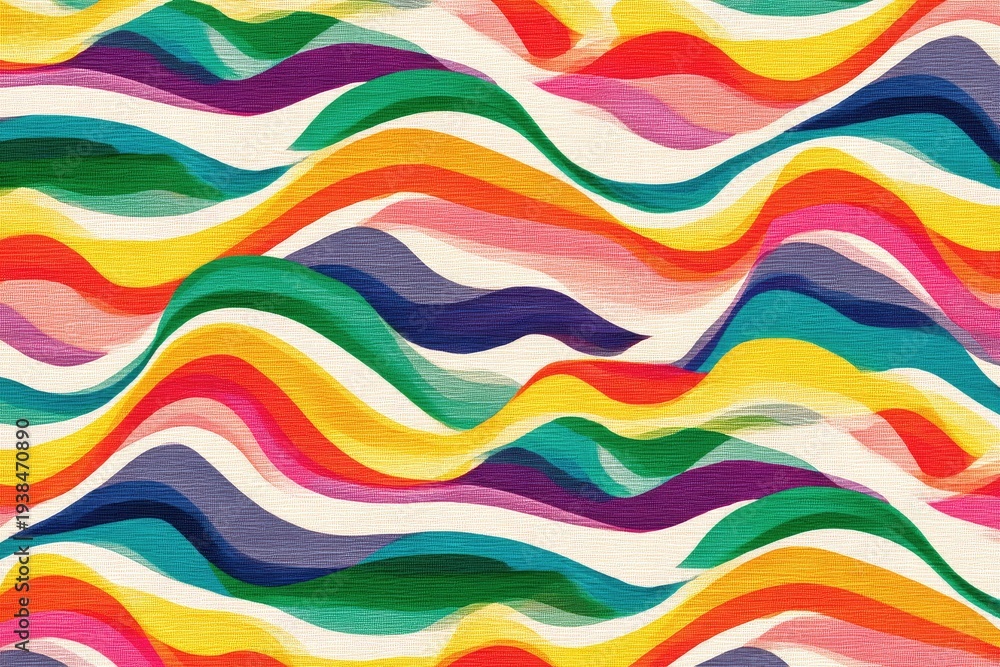 Obraz premium Abstract, vibrant, wavy, rainbow-colored, layered pattern against a light background