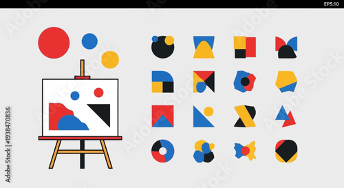 Colorful geometric shapes on canvas board.
