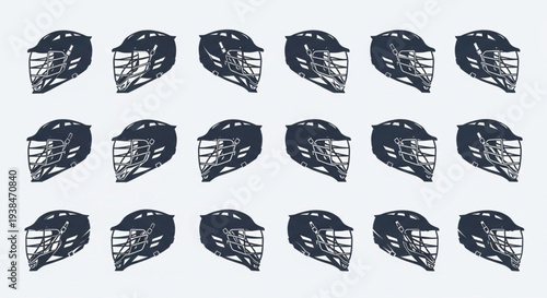 Collection of Lacrosse Helmets Displayed in a Grid Pattern.